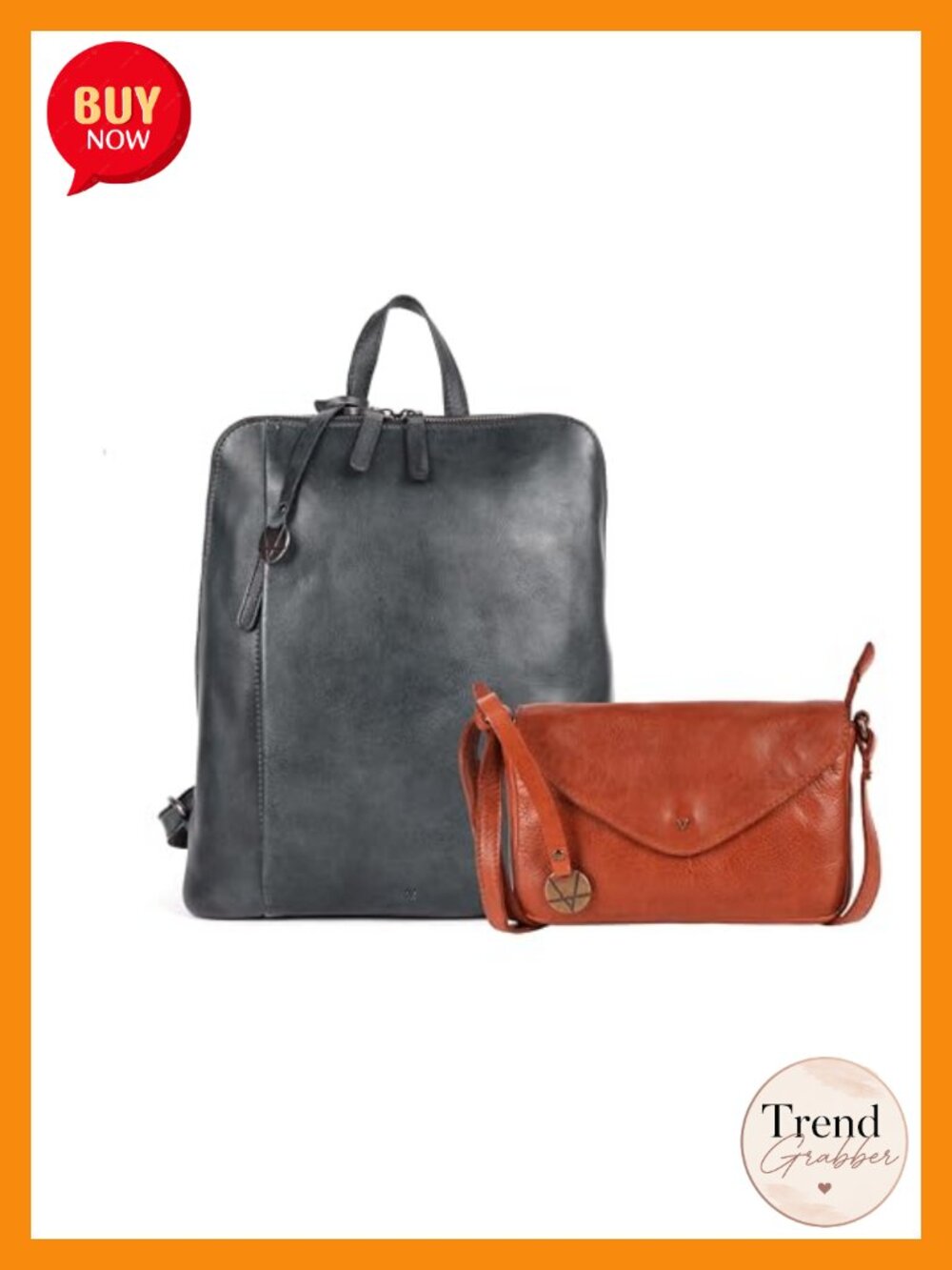 Genuine Italian Leather Backpack & Crossbody Bag Set Adjustable Straps Women